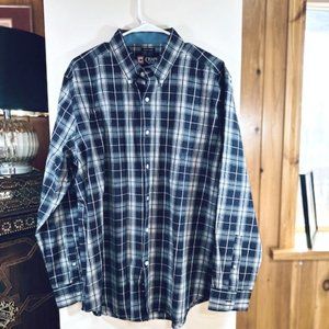 CHAPS RALPH LAUREN Easy Care Navy Blue and White Plaid Shirt – L